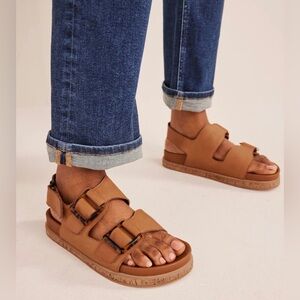 Boden Chunky Flat Buckle Sandals Brown Size 8.5